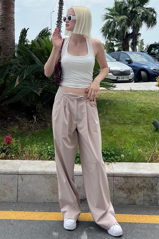 MDX Beige High Waist Comfort Fit Wide Leg Pants MG2120 - New Brunswick