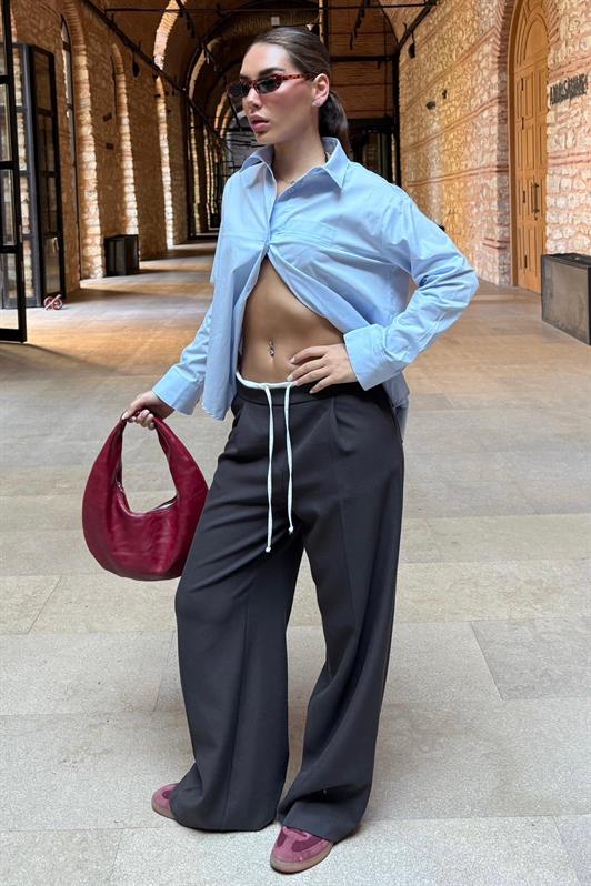 MDX Acı Kahve Çift Bel Bantlı Wide Leg Kadın Pantolon MG2551 - Westchester