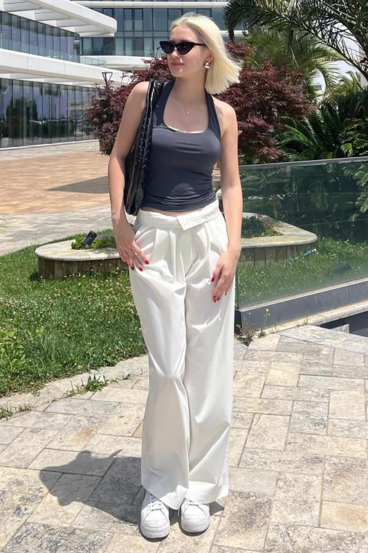MDX White High Waist Comfortable Loose Fit Wide Leg Pants MG2120 - Cholet