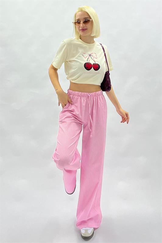MDX Fuchsia Adjustable Waist Wide Leg Striped Trousers MG2087 - Arecibo