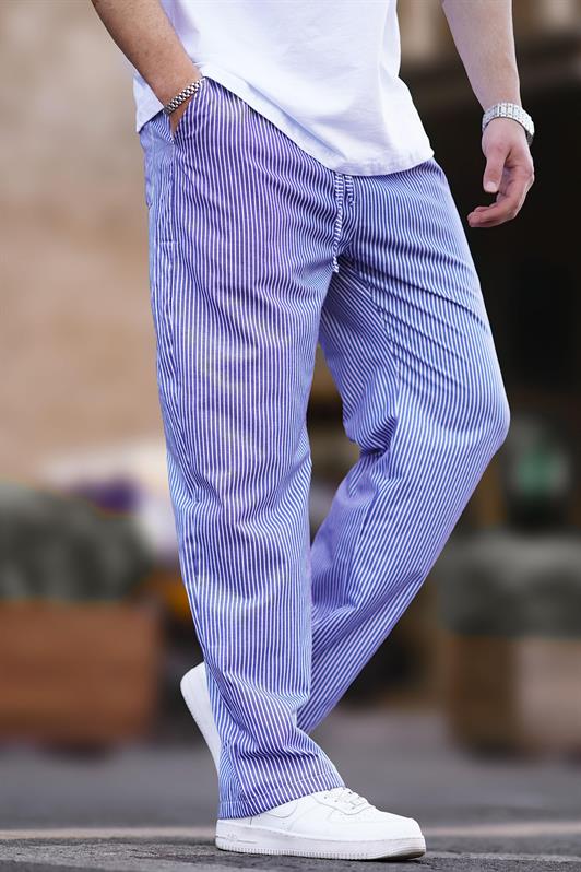 MDX Navy Blue Adjustable High-Waisted Wide Leg Striped Trousers 6541 - Bergen op Zoom