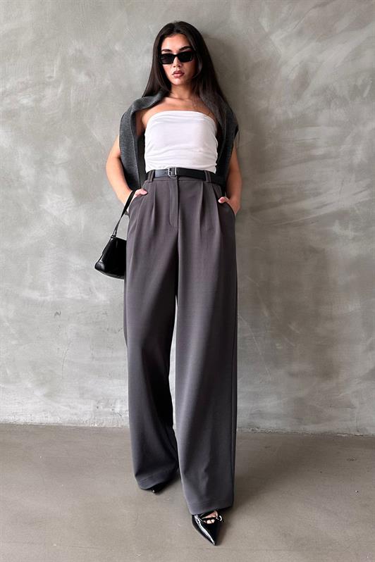 MDX Smoke Double Pleated Belted Trousers Mg2330 - Osimo