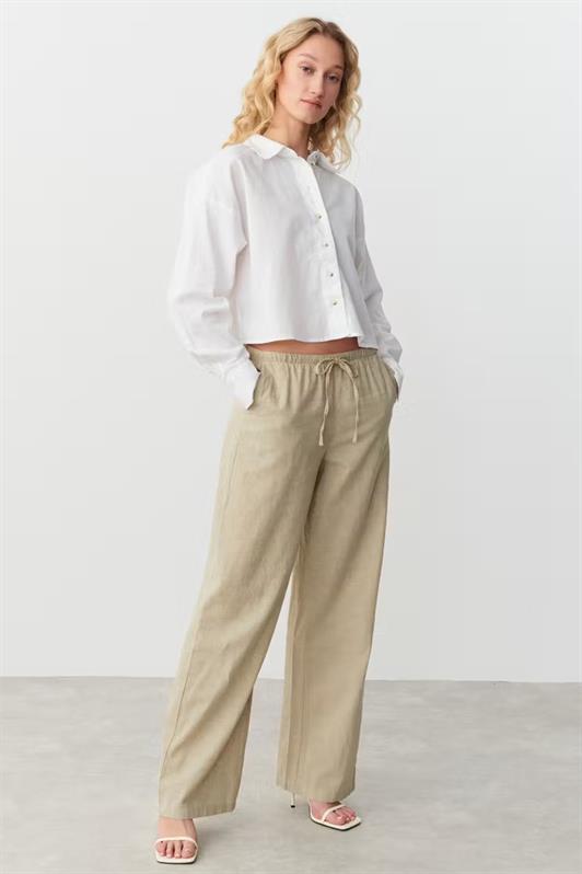 MDX Beige Elastic High Waist Wide Leg Pants MG2020 - Tomatlán