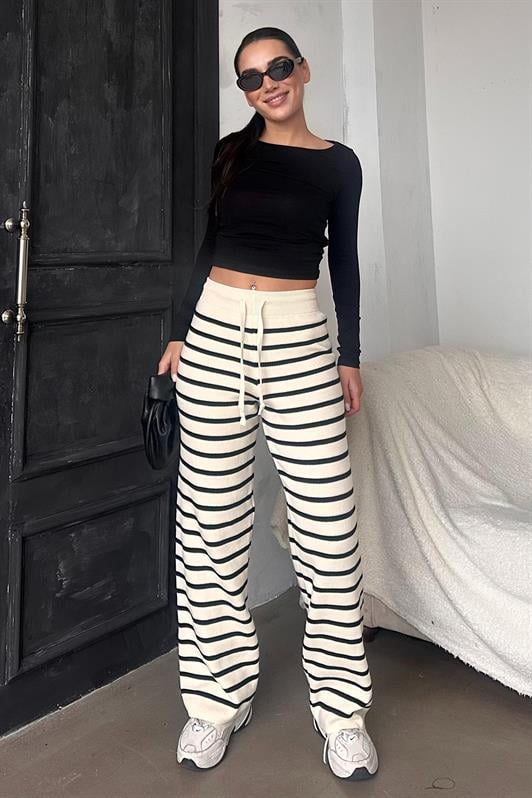 MDX Ecru Striped Women's Knit Pants Mg2342 - Plasencia