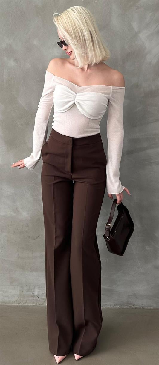 MDX Brown High Waist Fabric Trousers MG2284 - Santa Cruz