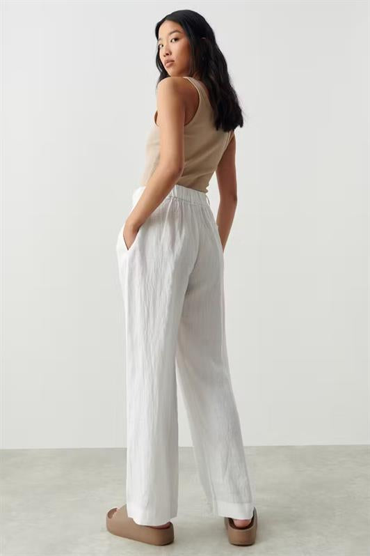 MDX White Belted Wide Leg Women's Pants MG2021 - Empalme