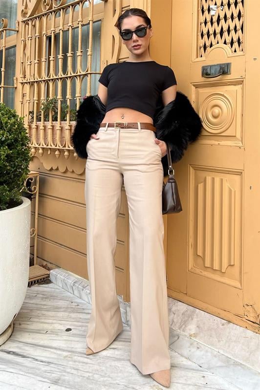 MDX Stone Color High Waist Fabric Pants MG2285 - Farnborough
