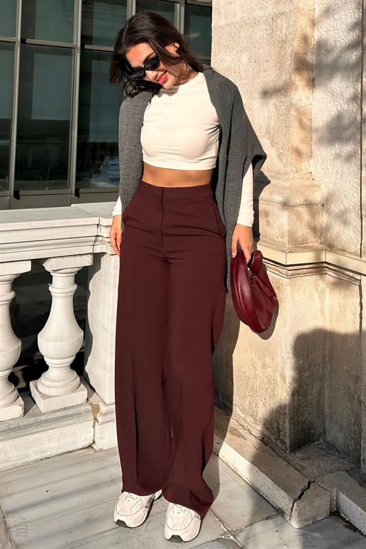 MDX Burgundy High Waist Fabric Pants MG2284 - Recklinghausen