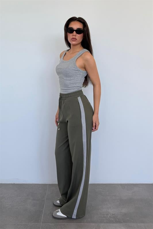 MDX Haki Stripe Detailed Wide Leg Women's Pants MG2441 - Belleville