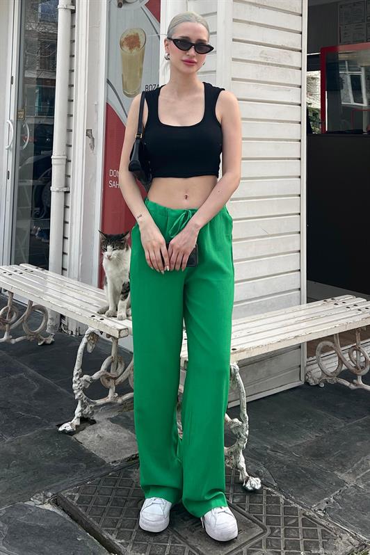 MDX Green Crinkle Fabric Basic Women's Beach Pants MG1778 - Huddersfield