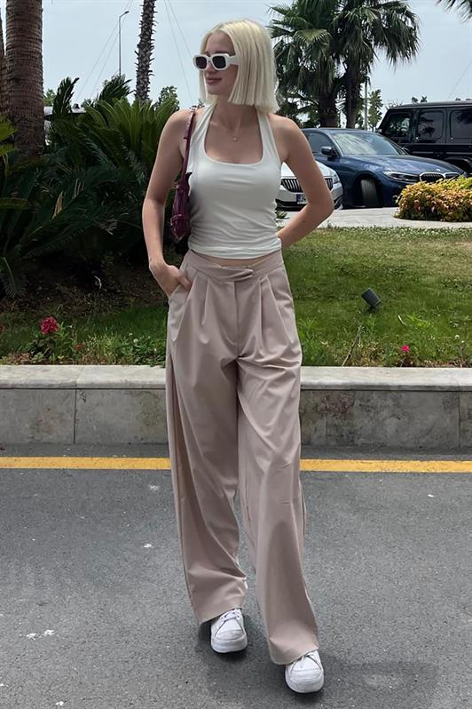 MDX Beige High Waist Comfort Fit Wide Leg Pants MG2120 - New Brunswick