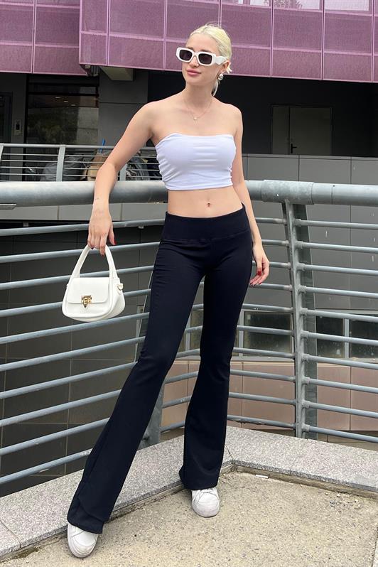 MDX Navy Blue Belted High Waist Flared Pants MG2096 - Bacău