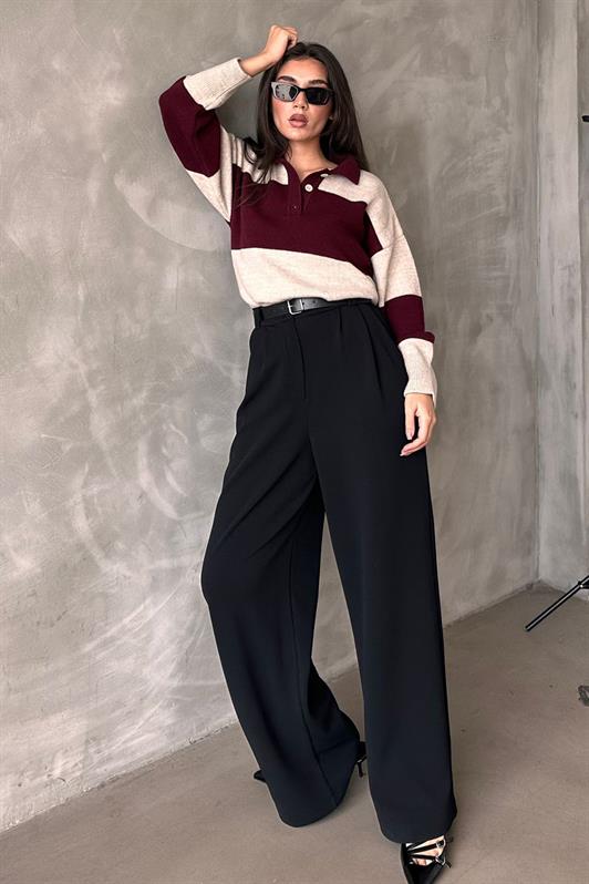 MDX Black Double Pleated Belted Pants Mg2330 - Tuxpan