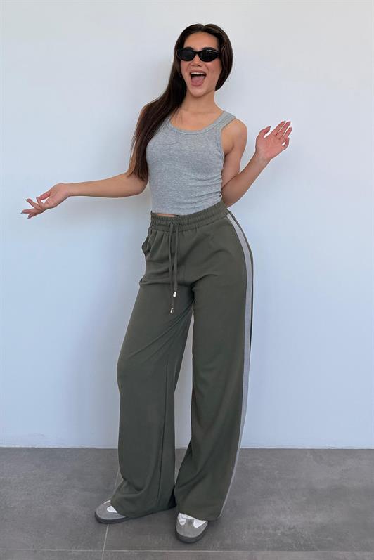MDX Haki Stripe Detailed Wide Leg Women's Pants MG2441 - Belleville