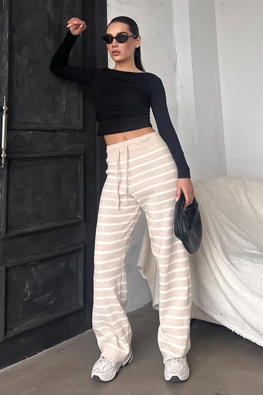 MDX Beige Striped Women's Knit Pants Mg2342 - Windsor