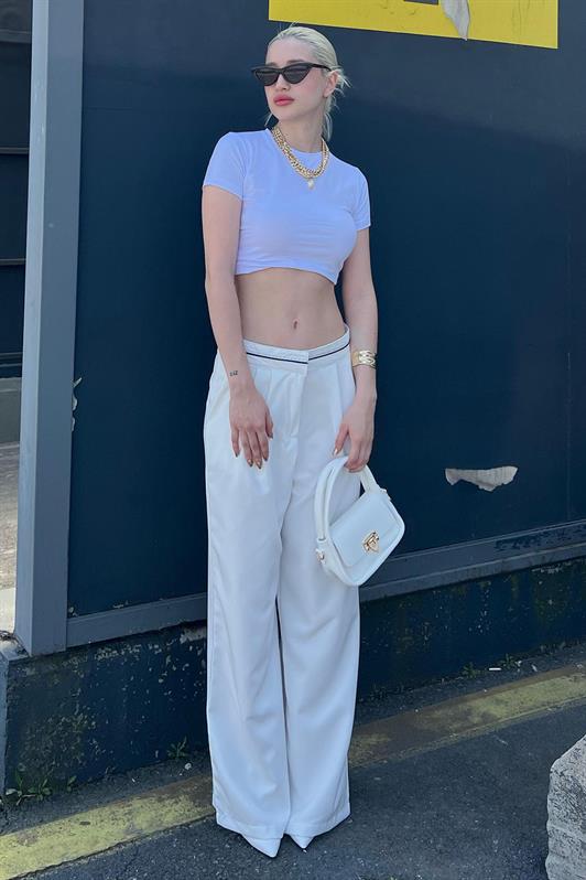 MDX Ecru Belt Detailed Wide Leg Pants MG1834 - Pinto