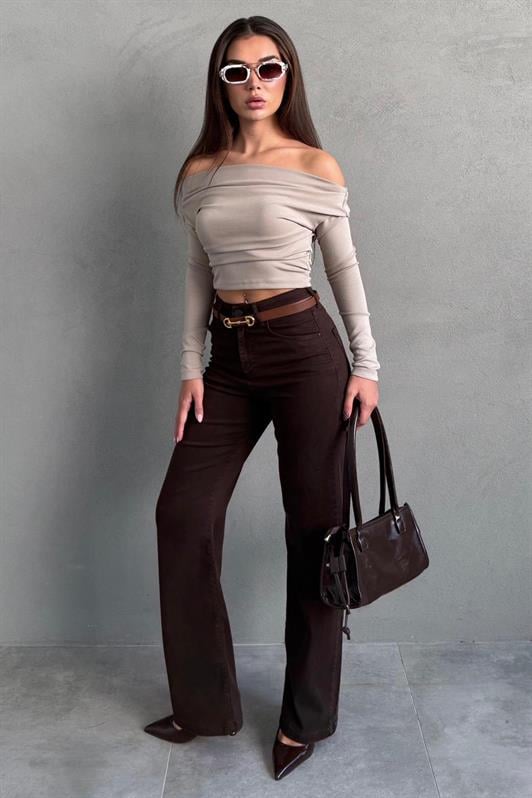 MDX Kahverengi Wide Leg Kadın Kot Pantolon MG2596 - Brentwood