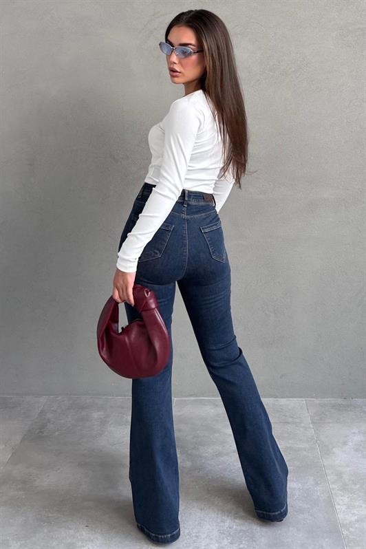 MDX Koyu Mavi İspanyol Paça Kadın Kot Pantolon MG2598 - Trenton