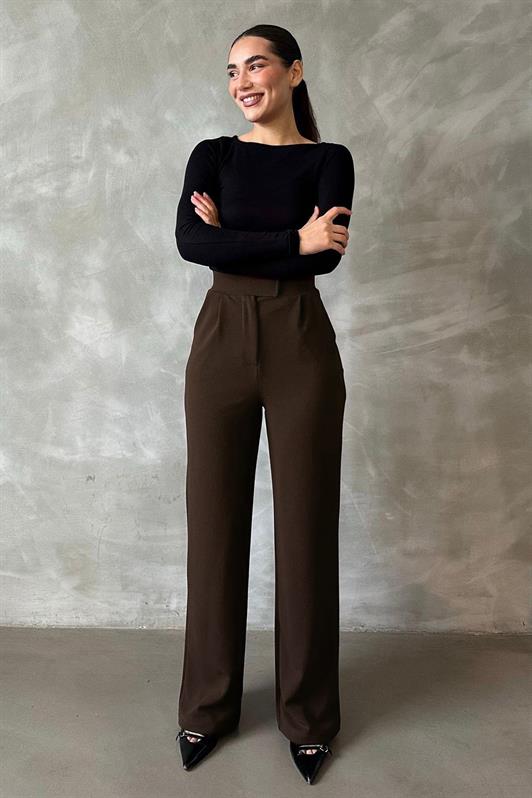 MDX Brown Lycra Hook-and-loop Palazzo Pants MG2291 - Santa Monica