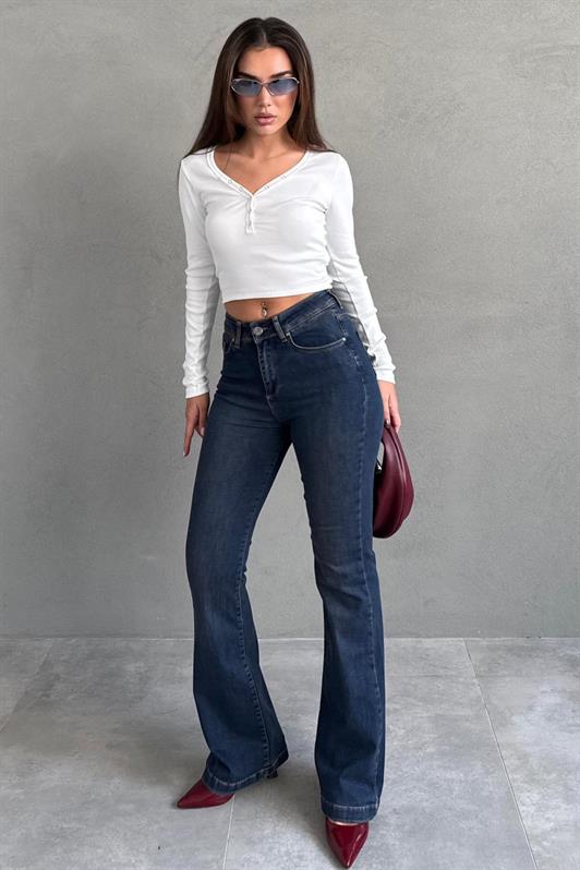 MDX Koyu Mavi İspanyol Paça Kadın Kot Pantolon MG2598 - Trenton