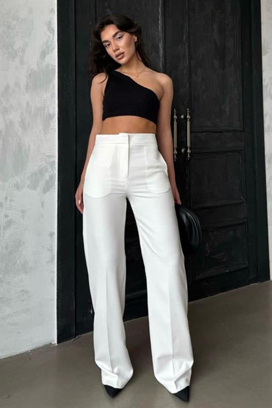 MDX Ecru High Waist Fabric Pants MG2284 - Agualva