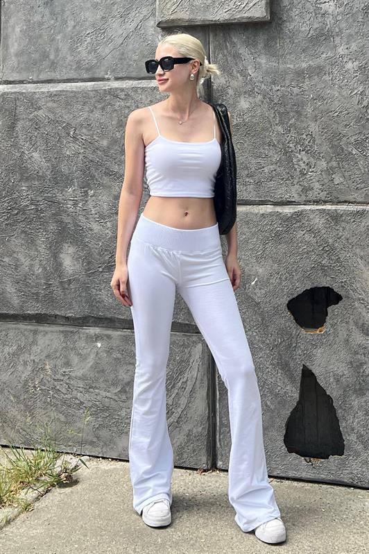 MDX White High Waist Flared Spanish Pants with Belt MG2096 - Esch-sur-Alzette