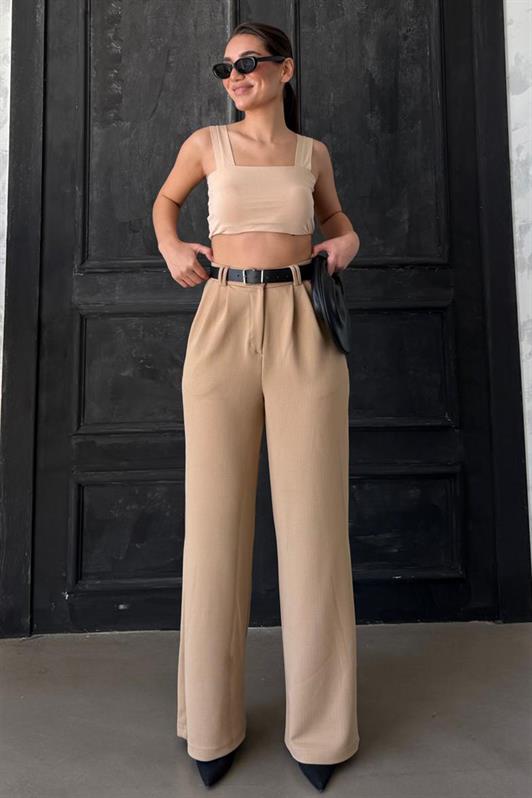 MDX Beige Double Pleated Belted Pants Mg2330 - Chattanooga