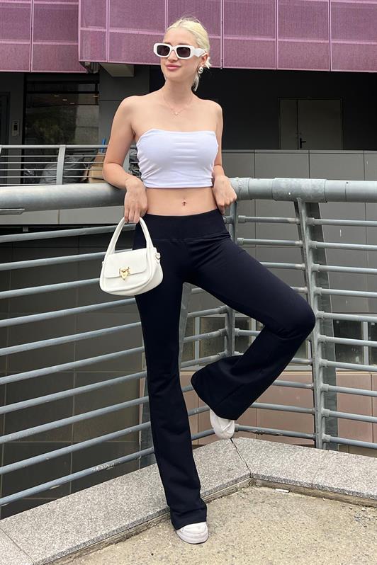 MDX Navy Blue Belted High Waist Flared Pants MG2096 - Bacău