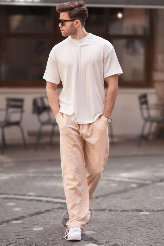 MDX Men's Beige Pants with Cuff Detail Comfortable Fit 6532 - Coatzacoalcos
