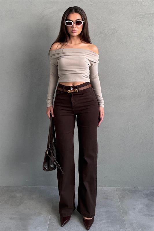 MDX Kahverengi Wide Leg Kadın Kot Pantolon MG2596 - Brentwood