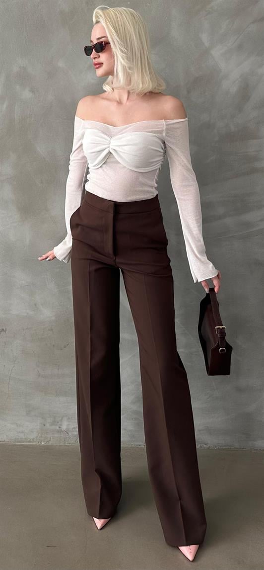 MDX Brown High Waist Fabric Trousers MG2284 - Santa Cruz