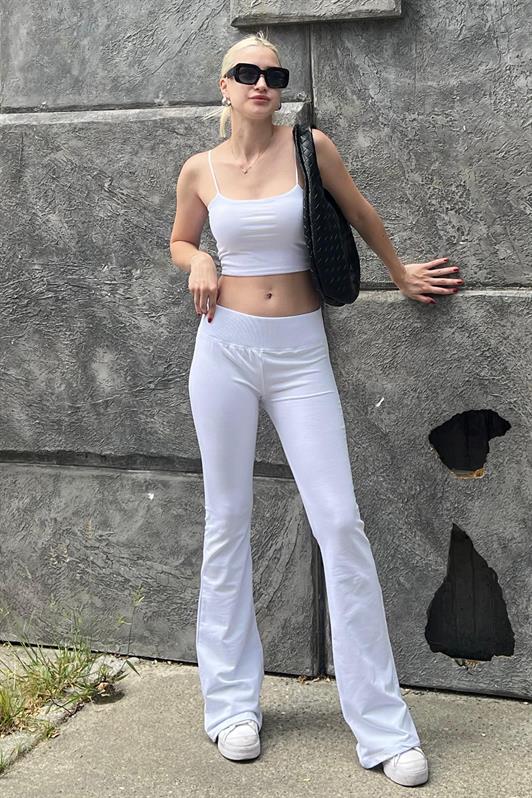 MDX White High Waist Flared Spanish Pants with Belt MG2096 - Esch-sur-Alzette