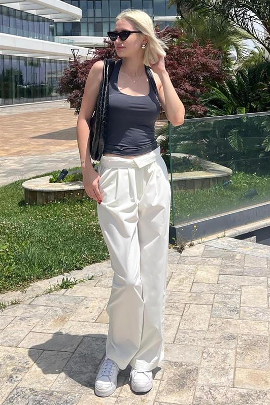 MDX White High Waist Comfortable Loose Fit Wide Leg Pants MG2120 - Cholet