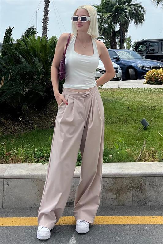 MDX Beige High Waist Comfort Fit Wide Leg Pants MG2120 - New Brunswick