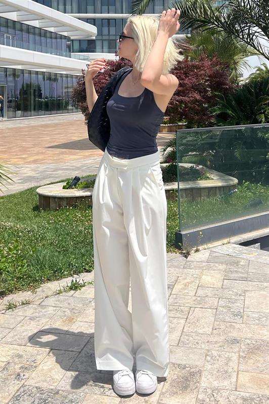 MDX White High Waist Comfortable Loose Fit Wide Leg Pants MG2120 - Cholet
