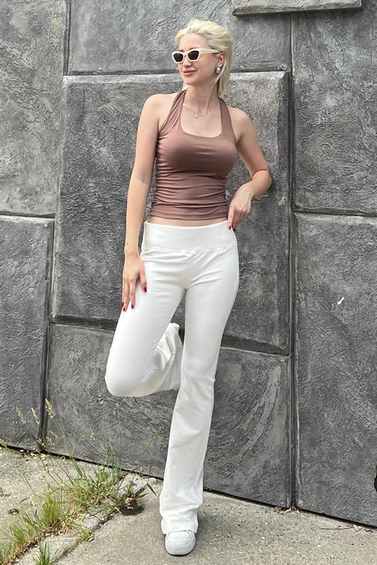 MDX Ecru High Waist Spanish Flare Pants with Belt MG2096 - Ajaccio