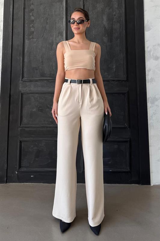 MDX Open Beige Double Pleated Belted Trousers Mg2330 - Nuneaton