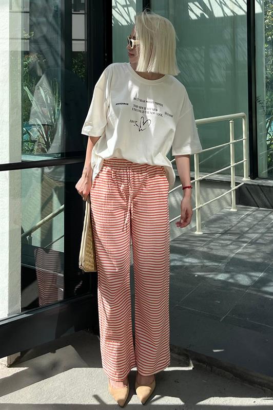 MDX Orange Adjustable Cotton Wide Leg Striped Trousers MG2133 - Columbia