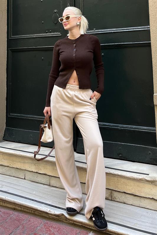 MDX Beige High Waist Elastic Waist Spanish Flare Knit Pants MG2211 - Boyarka