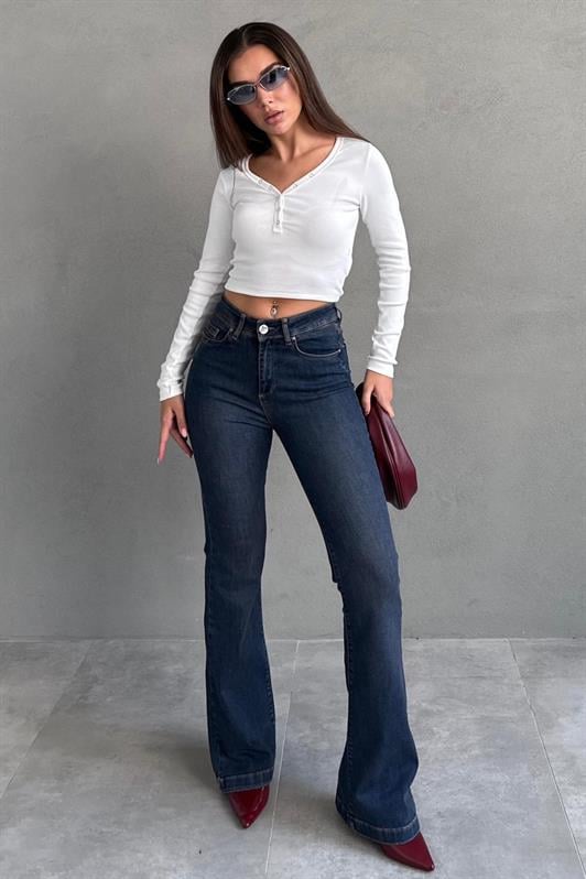 MDX Koyu Mavi İspanyol Paça Kadın Kot Pantolon MG2598 - Trenton