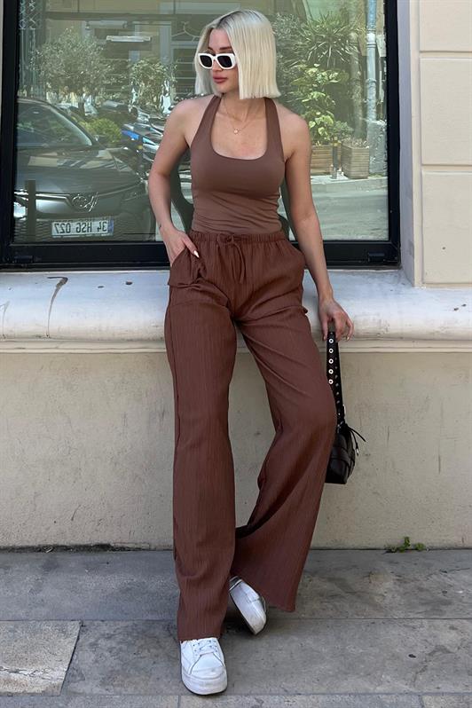 MDX Brown Pocket Wide Leg Women's Pants MG1882 - Kerpen
