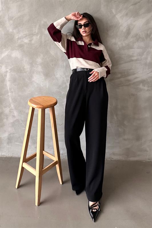 MDX Black Double Pleated Belted Pants Mg2330 - Tuxpan