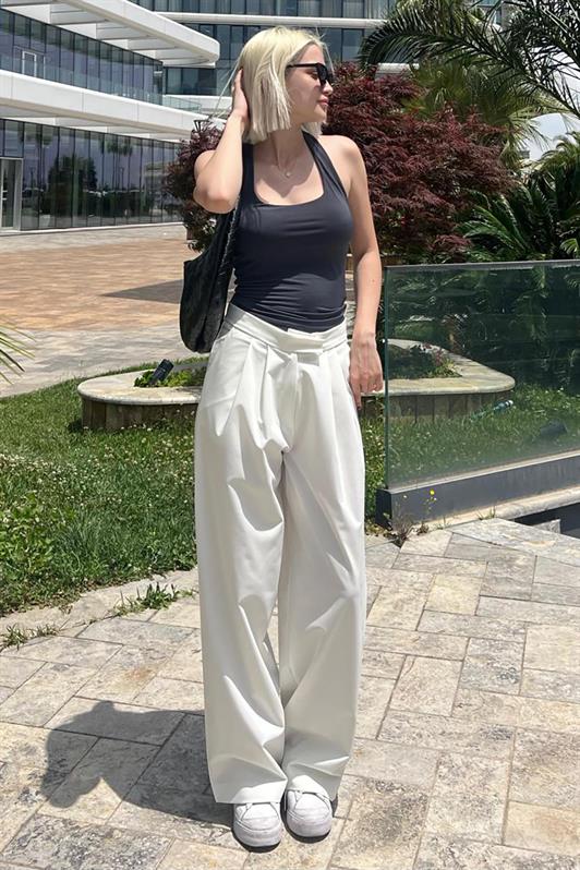 MDX White High Waist Comfortable Loose Fit Wide Leg Pants MG2120 - Cholet