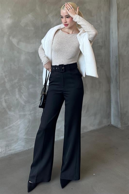 MDX Black Spanish Flare Women's Fabric Pants MG2303 - Paderno Dugnano