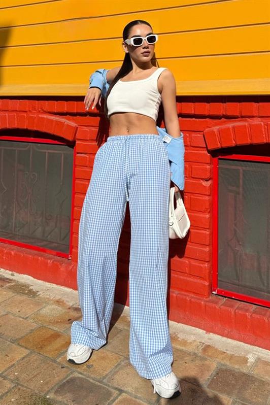 MDX Blue Adjustable Checkered Wide Leg Women's Pants Mg2335 - Prattville