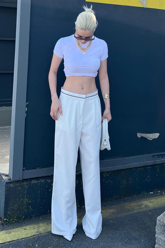 MDX Ecru Belt Detailed Wide Leg Pants MG1834 - Pinto