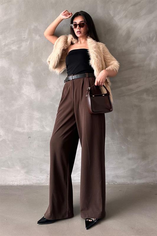 MDX Brown Double Pleated Belted Trousers Mg2330 - Caldwell