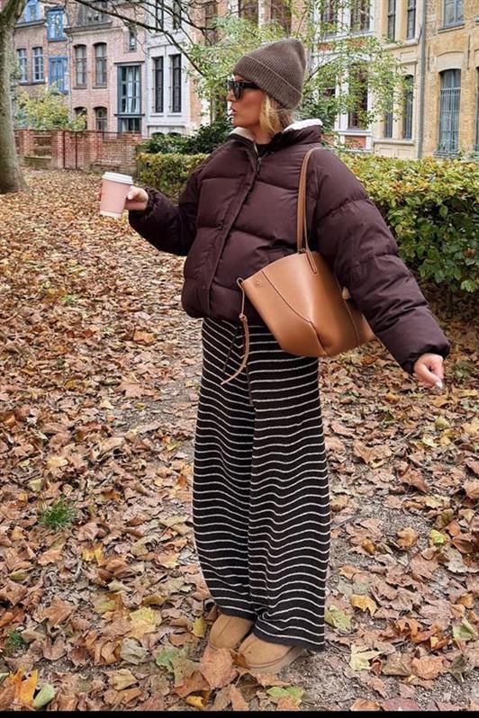 MDX Siyah Çizgili Triko Kadın Pantolon MG2609 - Titusville