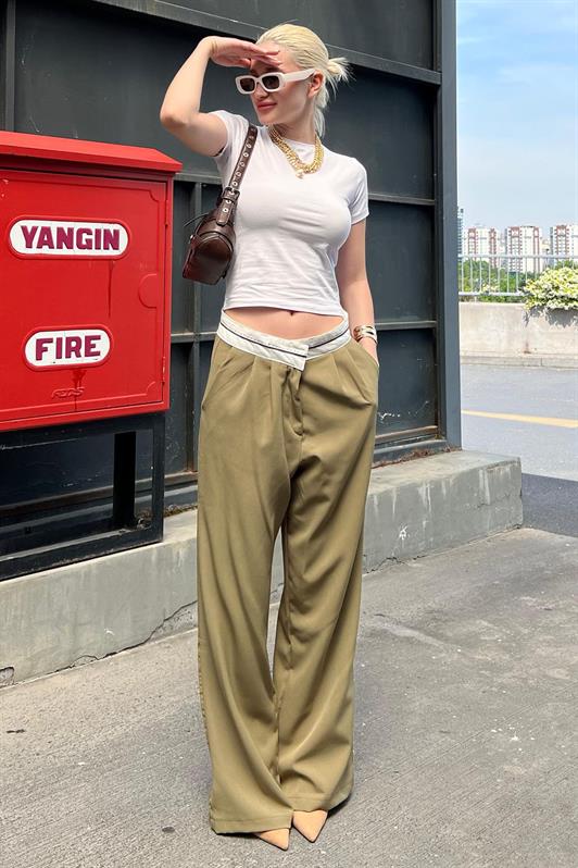 MDX Haki Belt Detailed Wide Leg Pants MG1834 - San Luis Río Colorado
