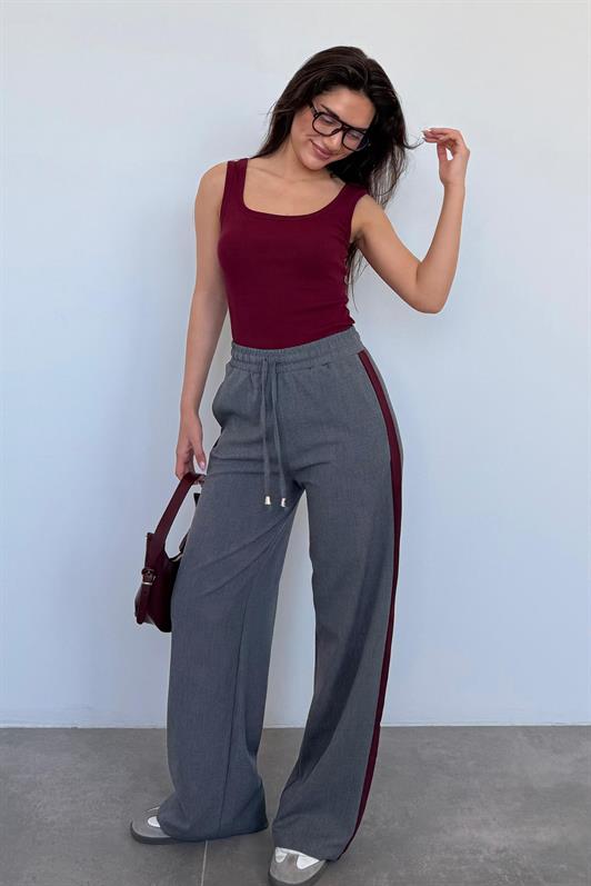 MDX Anthracite Striped Detailed Wide Leg Women's Trousers MG2441 - Coon Rapids